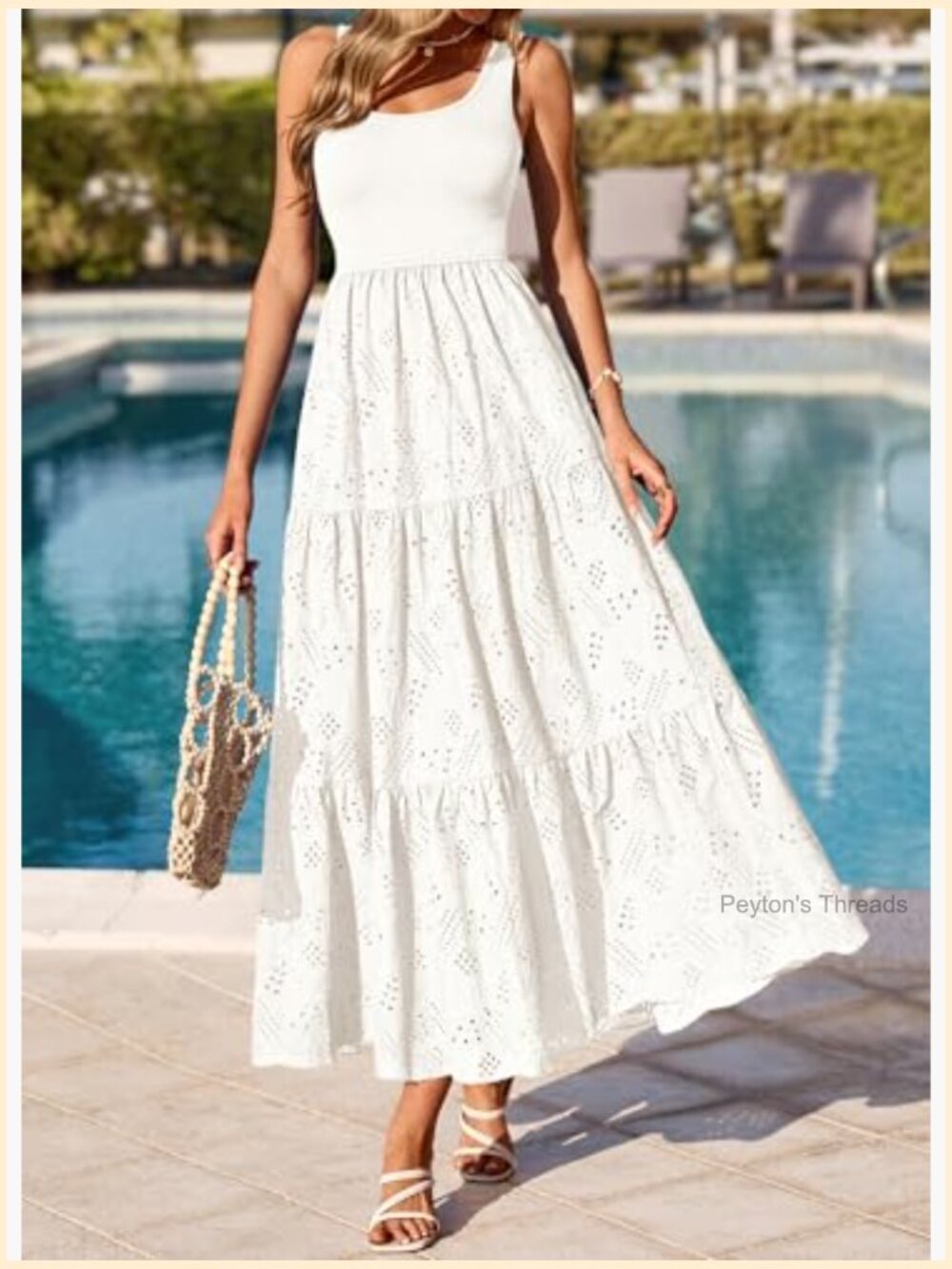 Sleeveless Eyelet Midi Dress with Pockets Casual Flowy Sundress - Picture 6 of 7